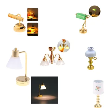 1:12 Кукольный домик Миниатюрная настольная лампа со светодиодным светом Люстра Модель Декор гостиной Игрушки