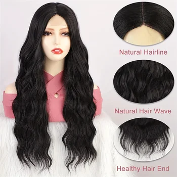 13x4 Кружевной передний парик из натуральных волос 150% плотности Натуральный длинный черный волнистый парик для повседневного и вечериночного использования