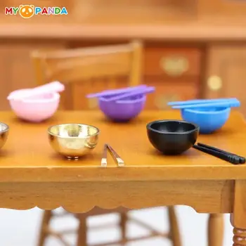 1Set 1:12 Кукольный домик Миниатюрная чаша Палочки для еды Мини-кухня Металлическая посуда Модель DIY Кукольный домик Сцена Декор Дети притворяются Игровая игрушка
