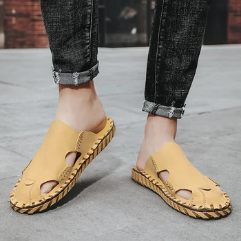 2023 Лето Новая Мода Простые Женские Большие Тапочки Ношение Круглого Носка Сплошной Цвет Удобная Толстая Подошва Плоская Обувь Снаружи