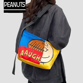 2024 Miniso Snoopy Сумка через плечо Kawaii Cartoon Academy Японская спортивная и развлекательная трендовая сумка Студенческая холщовая сумка