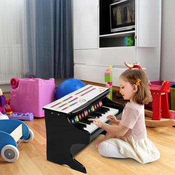 25 клавиш Деревянная клавиатура Пианино Вертикальное механическое качество звука Черный Ребенок Дети Lenrning Study Музыкальные инструменты для подарка