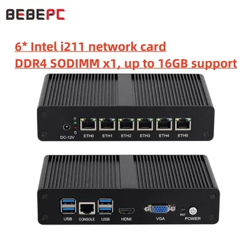 BEBEPC Безвентиляторный мини-маршрутизатор Intel 4405U 6 * LAN i211 NICS 1 * RS232 3/4G модуль pfsense firewall soft VPN sever Linx win10/11 pc