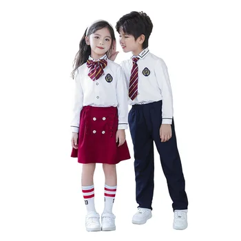 C049 Детский сад Костюмы Форма для начальной школы Рубашки с длинными рукавами Красная юбка Костюмы