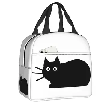  Custom Black Cat Lunch Bag Женская теплая прохладительная изолированная коробка для ланча для студентов Школьная работа Пикник Еда Большие сумки