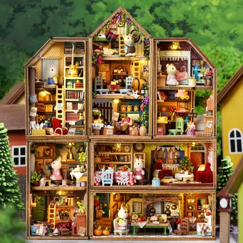 DIY Деревянный домашний кукольный домик с мебелью Легкие миниатюры Кукольный домик Casa Миниатюрные предметы для детей Игрушки Подарки на день рождения