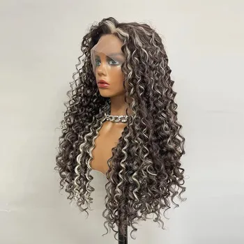 Drag Queen Синтетический прозрачный кружевной парик спереди Highlight Blonde Brown Grey Lace Wig Drag Queen Косплей Парики для чернокожих женщин