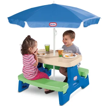 Easy Store Jr. Стол для пикника с зонтиком, синий и зеленый - Игровой стол с зонтиком, для детей