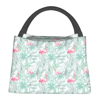 Flamingo Lunch Bag Leaf Plant Школьный ланч-бокс для унисекс Забавные графические термосумки для ланча Водонепроницаемая сумка-холодильник