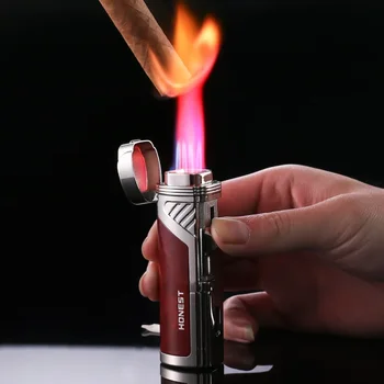 HONEST Многофункциональная зажигалка для сигар Металлический Открытый ветрозащитный бутан газовая зажигалка Turbo 4 Факел Прямая струя Красное пламя Мужской подарок