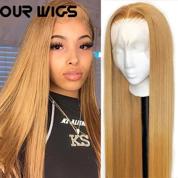 Honey Blonde Lace Front Wigs Ginger Color Straight Lace Frontal Wigs 13X4 HD Кружевные парики для женщин Предварительно выщипанные термостойкие парики