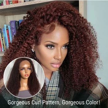 Jerry Curly 250% плотность 40 дюймов 13x6 HD Кружевной фронтальный парик красновато-коричневый кружевной передний парик 13x4 кружевные передние парики из натуральных волос для женщин
