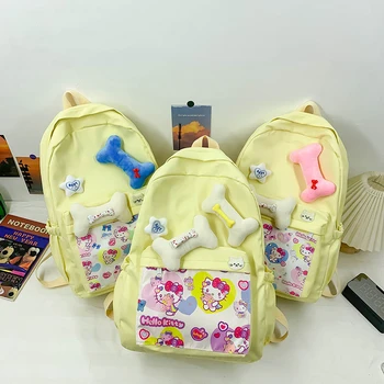 Kawaii Sanrio Hello Kittys Школьная сумка Мультфильм Студент Школа Хранение Книга Канцелярские товары На открытом воздухе Рюкзаки Игрушки Девочки Подарки