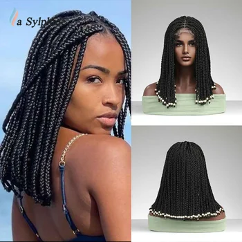 La Sylphide Плетеный парик 4x4 Кружевной плетеный прямой черный парик Хорошее качество синтетические парики для женщин