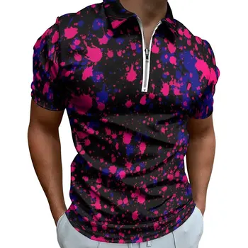 Paint Splatter Повседневная рубашка-поло Фиолетовые и розовые футболки Мужчины с короткими рукавами Изготовленная на заказ рубашка Date Мода Одежда оверсайз Подарок