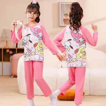 Sanrio Cinnamoroll Kuromi Пижамный набор My Melody Новые брюки с длинными рукавами для детей среднего и старшего возраста Тонкая домашняя одежда Подарок
