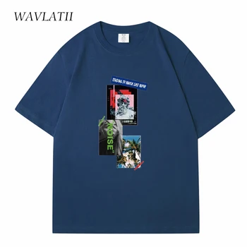 WAVLATII Новые женские темно-синие модные футболки Женские Cool Casual Принт Летние футболки Lady Streetwear Топы с коротким рукавом WT2327