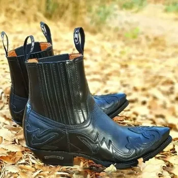 Western Cowboy Burnt Flower Мужские сапоги Черно-коричневые ботинки челси ручной работы для мужчин Размер 38-48