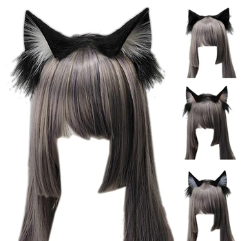 Y166 Плюшевая повязка на голову с кошачьими ушами Реалистичный обруч для волос из искусственного меха для конвенции косплея