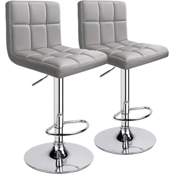 Барные стулья Leopard, современный регулируемый поворотный барный стул из искусственной кожи со спинкой, набор из 2 шт. (светло-серый)
