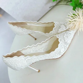 Белые кружевные туфли-лодочки с острым носком на шпильке на высоком каблуке женщины сетчатые свадебные платья обувь Zapatos Mujer Primavera Verano Sapatos
