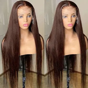 Высококачественный синтетический кружевной передний парик шоколадно-коричневый бесклеевой прямой термостойкий волокнистый волос предварительно выщипанная линия роста волос для женщин