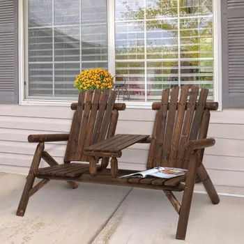 Деревянная скамейка для патио с центральным журнальным столиком / садовыми стульями / стульями для двора