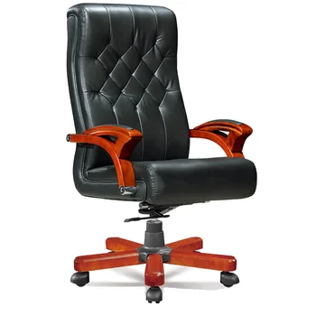Директор, владелец, генеральный директор, дизайн босса, супер удобный дизайн, кожаный офисный стул с высокой спинкой и деревянными ножками и подлокотниками