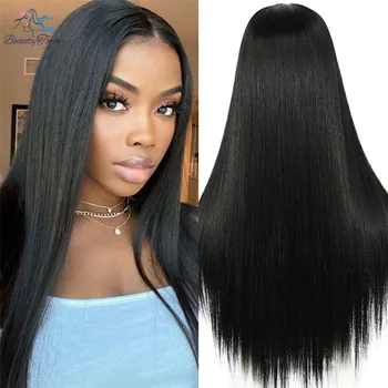  длинные прямые черные парики для чернокожих женщин средняя часть кружевной парик термостойкий синтетический прозрачный кружевной парик матовый футура волокно