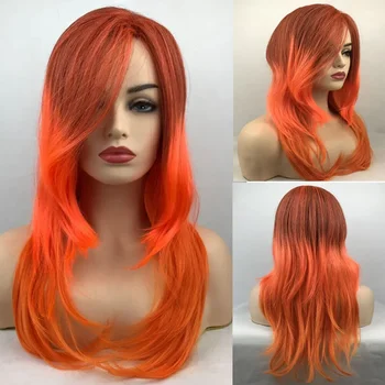 Длинный Прямой Оранжевый Грандиозный Синтетические Волосы Парик Хэллоуин Вечеринка Косплей Парики