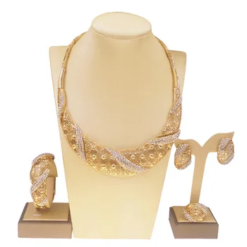Дубай Новый 18-каратный позолоченный набор ювелирных изделий ожерелье серьги кольцо браслет четыре ювелирных изделия набор для женщин DD10259