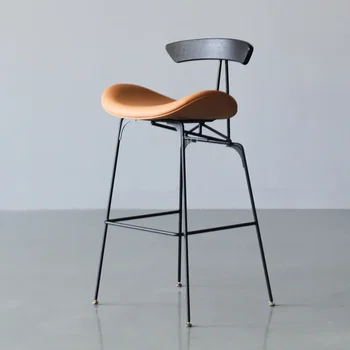 Железный барный стул Барный стул в скандинавском индустриальном стиле Современный минималистичный ресторан Высокие табуреты Главная спинка Барные стулья