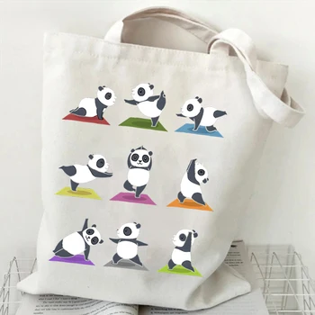 Женские сумки Panda Yoga Мультяшные сумки для животных Забавные многоразовые сумки для покупок для йоги Panda Sports Tote Сумка для женщин