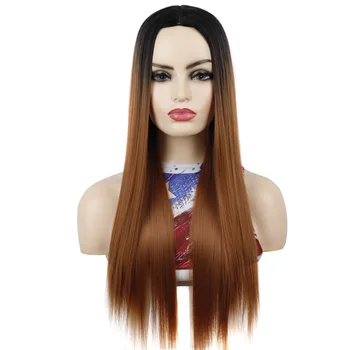 Женский прямой парик средней длины с прямыми волосами коричневого цвета градиентный синтетический парик для женщин парик с полным механизмом омбре коричневый парик