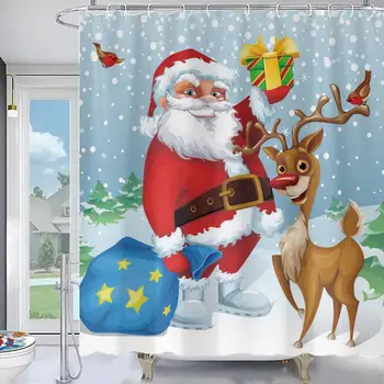  Занавеска для ванной комнаты на рождественскую тематику Занавеска для душа в рождественском стиле с рисунком Санта-Клауса Водонепроницаемый Легко установить для спальни