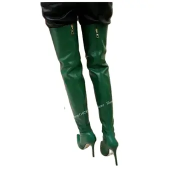 Зеленый Выше Колена Высокие Молния Сапоги Тонкий Высокий Каблук Круто Модный Сексуальный Летний Повседневный Большой Размер Женская Обувь Zapatillas Mujer
