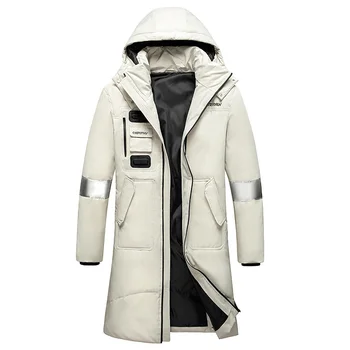 Зимние мужские пуховики Модная длинная белая куртка с уткой Мужская теплая ветрозащитная верхняя одежда с капюшоном Пальто Одежда 2024