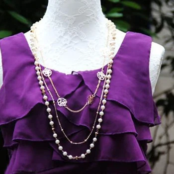 Классическое ожерелье из цветка розы, имитация жемчуга, трехслойное ожерелье для женской одежды, длинный свитер с розой, цепочка, ювелирные изделия, подарки
