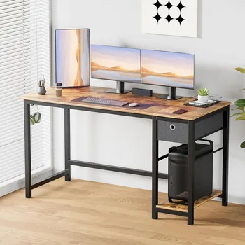 компьютерный офисный стол с выдвижными ящиками 48-дюймовый деревянный современный простой письменный рабочий рабочий столы 2-уровневые ящики и полка для хранения Чтение