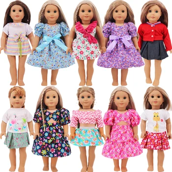 Кукольное платье одежды для 18-дюймовой девочки американской и 43-сантиметровой куклы Reborn Doll Футболка + юбка Милое платье с бантом Наше поколение Игрушки для девочек Подарок