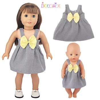 Кукольное платье Серая сетка Большая желтая юбка с бантом Одежда для 43 см Ребенок Новорожденный, американский 18 дюймов, OG Девочка Кукла Маленькая Девочка Игрушка