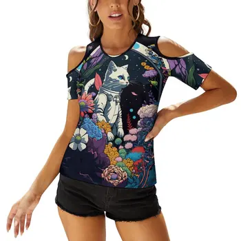 Летняя женская футболка с цветочным принтом с открытыми плечами и коротким рукавом футболка женская футболка готическая женская одежда