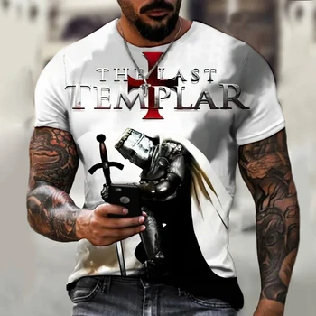 Летняя мода Templar 3D-печать Мужская футболка Street Harajuku Cross TShirt Для мужчин Футболка оверсайз Винтажный топ с круглым воротником
