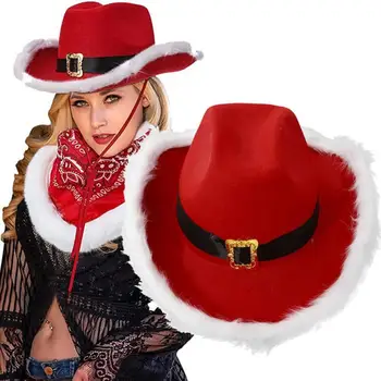 Мода Рождественская Красная Ковбойская Шляпа Джазовая Шляпа Для Женщин Мужчин Западные Красные Фетровые Шляпы С Широкими Полями Ковбойша Шляпа Для Рождественской Вечеринки Костюм