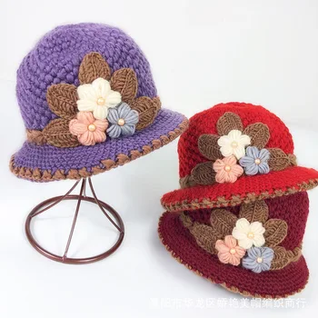Модная вязаная шерстяная шапка с цветочным принтом Утолщенные морозостойкие мягкие шапки для походов в кемпинг