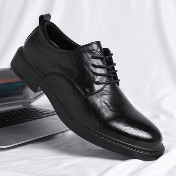 Мужская кожаная обувь на шнуровке оксфорды черные деловые туфли для делового платья всематчевая повседневная обувь модное платье обувь обувь износостойкая