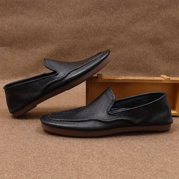 Мужские лоферы из натуральной кожи Брендовые модные лоферы для мужчин Классический британский тренд Дышащая повседневная обувь на плоской подошве Обувь для вождения
