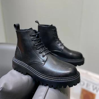 Мужчины Осень Маленькая кожаная обувь Мода Высокая платформа Тренд Универсальный Японский Корейский Бизнес Повседневная Обувь Костюм Мужская обувь