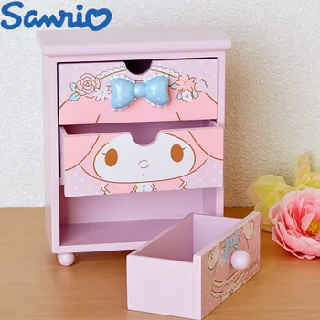 Мультфильм Sanrio My Melody Little Twinstars Коробка для хранения Деревянный ящик Ювелирные изделия Настольный аккуратный стеллаж для хранения Коробка для хранения Подарок