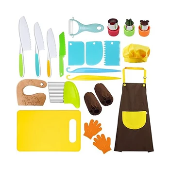 Набор детских кухонных инструментов из 22 предметов: разделочная доска, фартук, шляпа, кулинарные игрушки для развития практических способностей детей